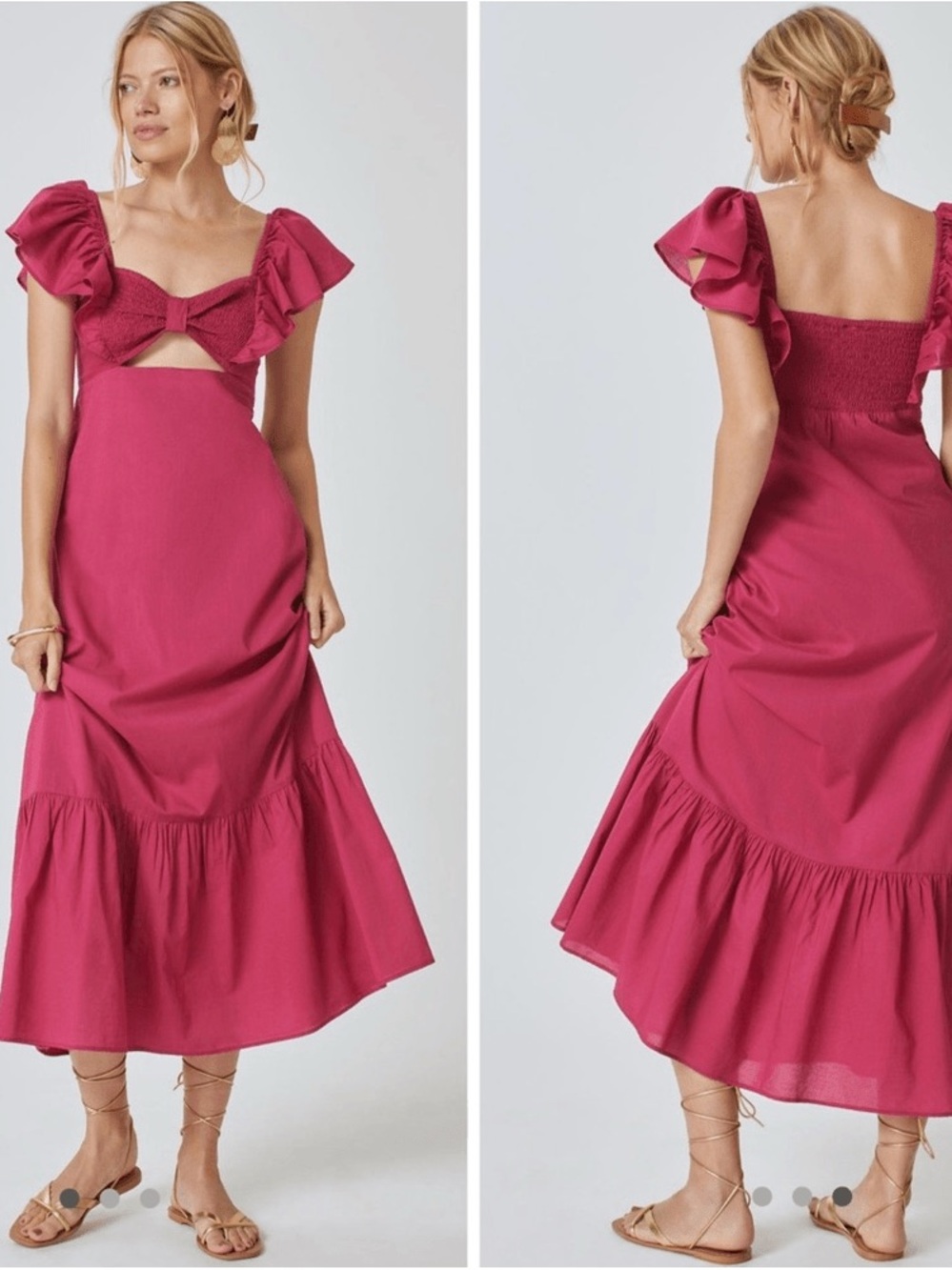 FARM Rio Cutout Midi Dress with Ruffled Sleeves, Large